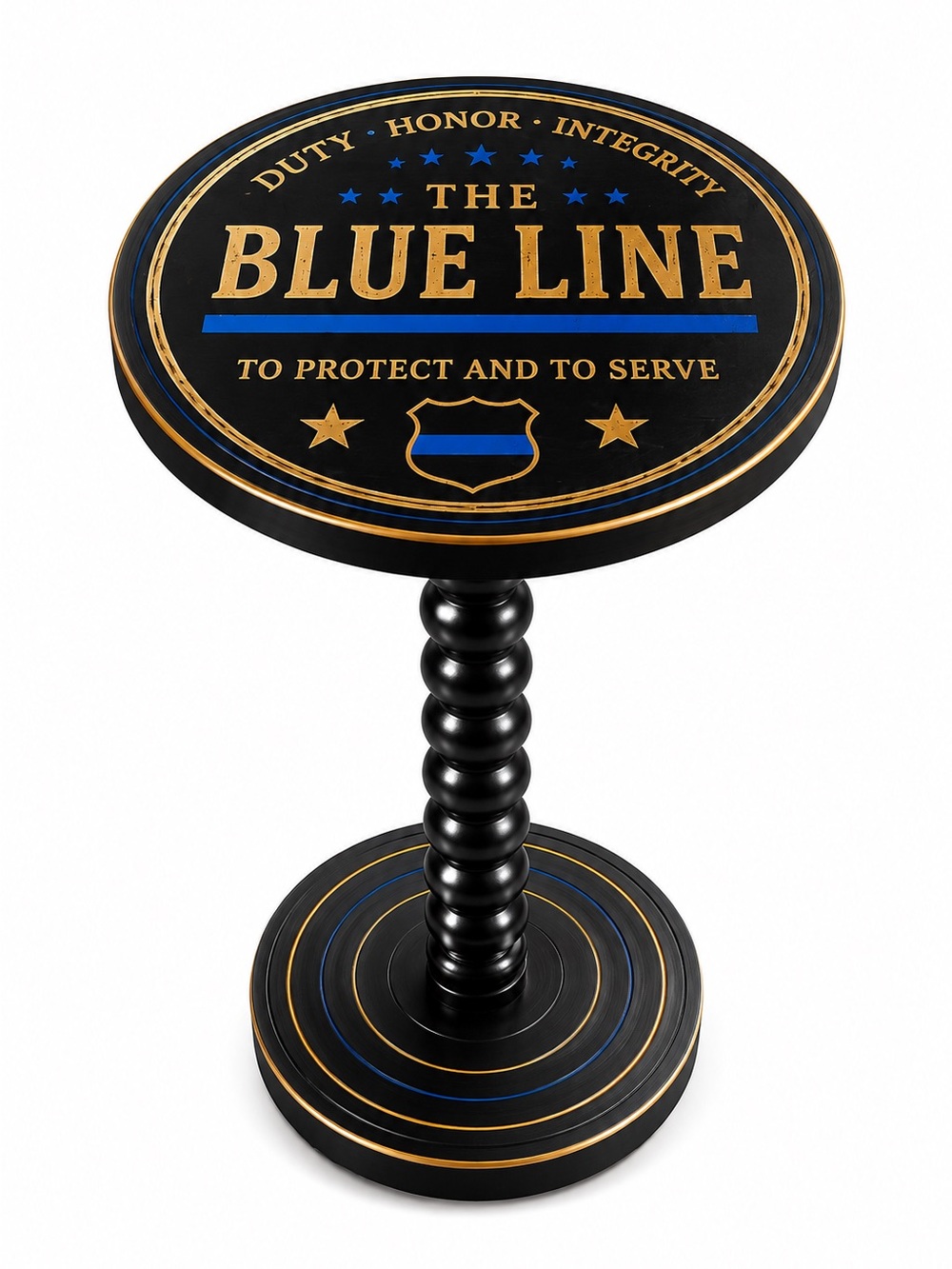3 Day Sale! Round Drink Table, Police Blue Line Whiskey Martini Small Table